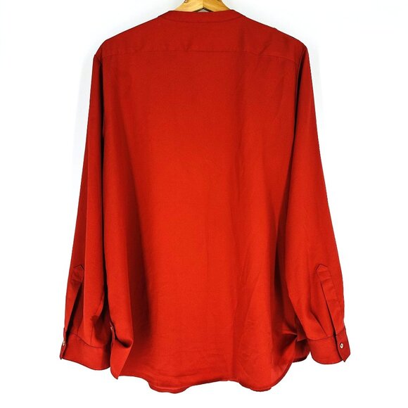 Calvin Klein Red Orange Modern Essential Notch Neck Button Down Long Sleeve Shir - Picture 5 of 12